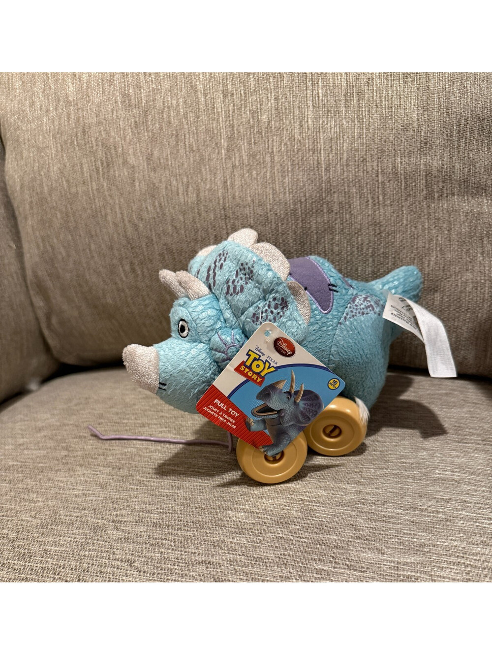 Disney Pixar Toy Story Trixie Triceratops Plush Pull Toy Wheels RARE NWT